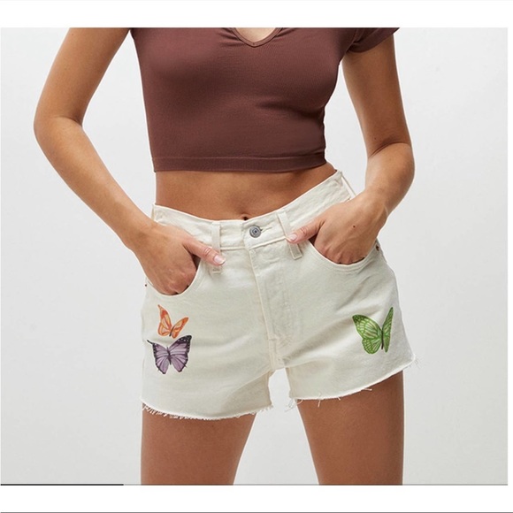 Levi’s 501 Give Me Butterflies High Rise Cut Off Denim Shorts Size 34 - Picture 1 of 10